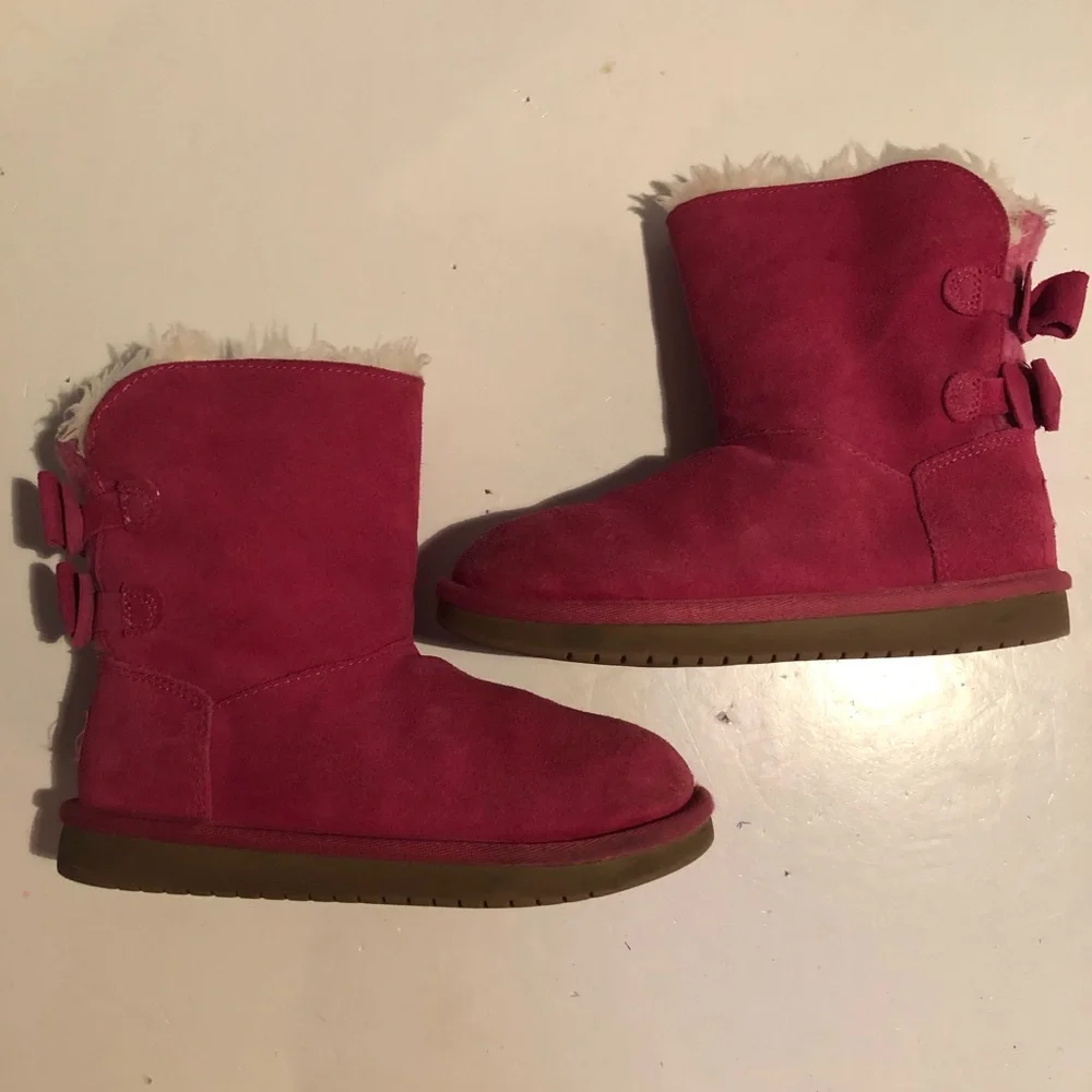 UGG Kids Pink Suede Bow Back Boots